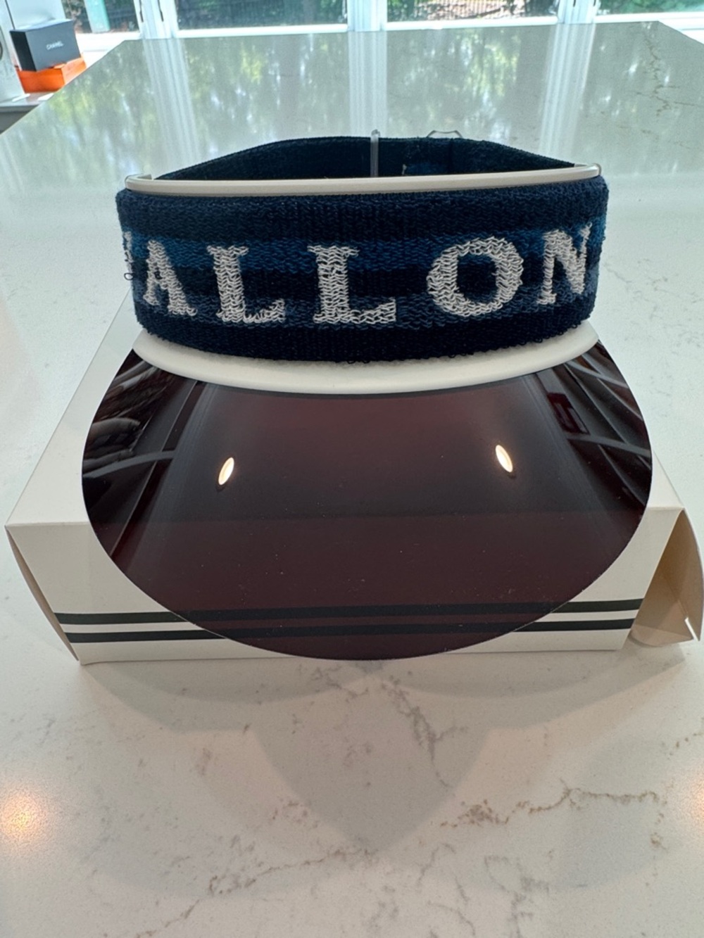 Vallon Navy Knit Visor with White Lettering